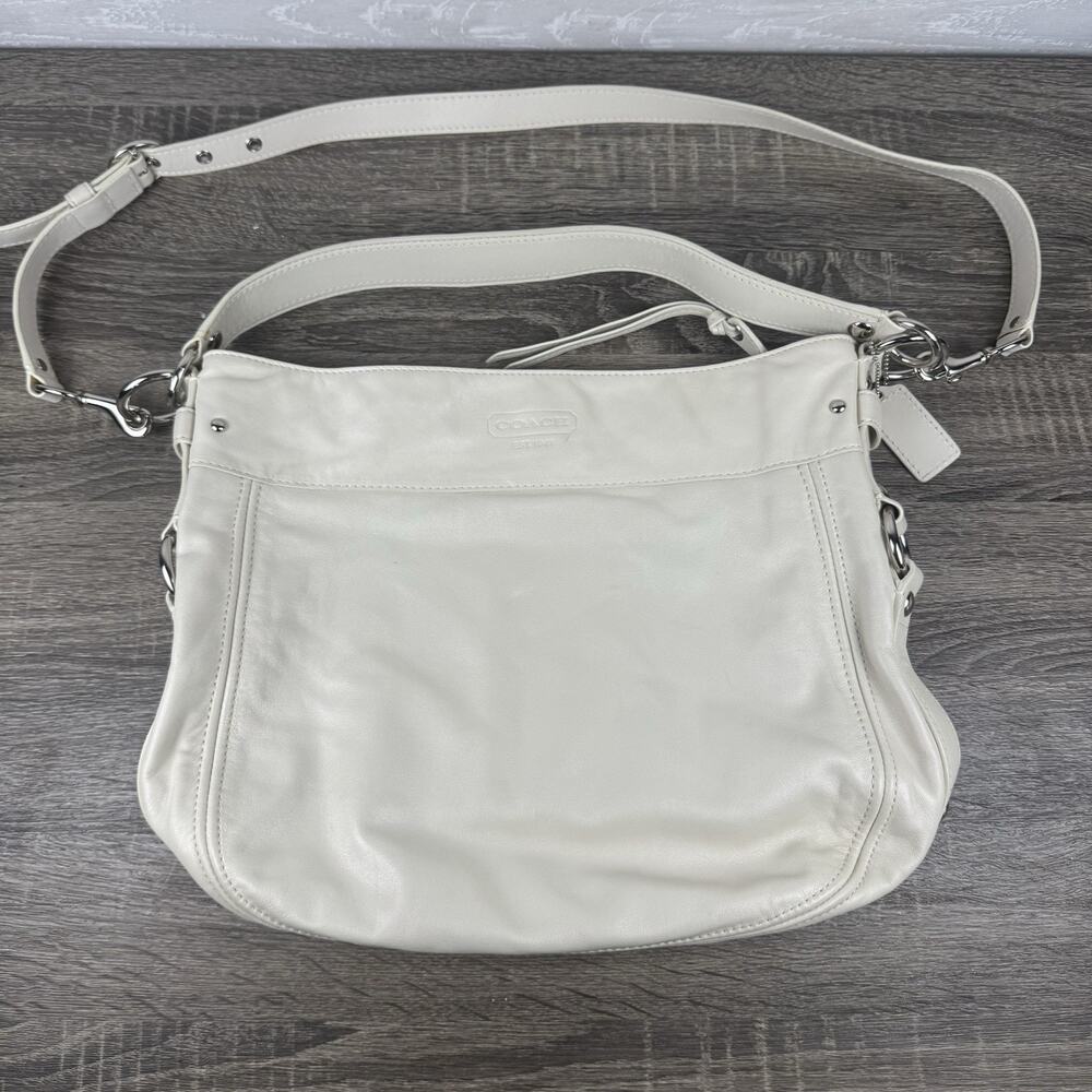 Coach Zoe F14706 Large White Leather Hobo Shoulder Crossbody Bag Pink Lining